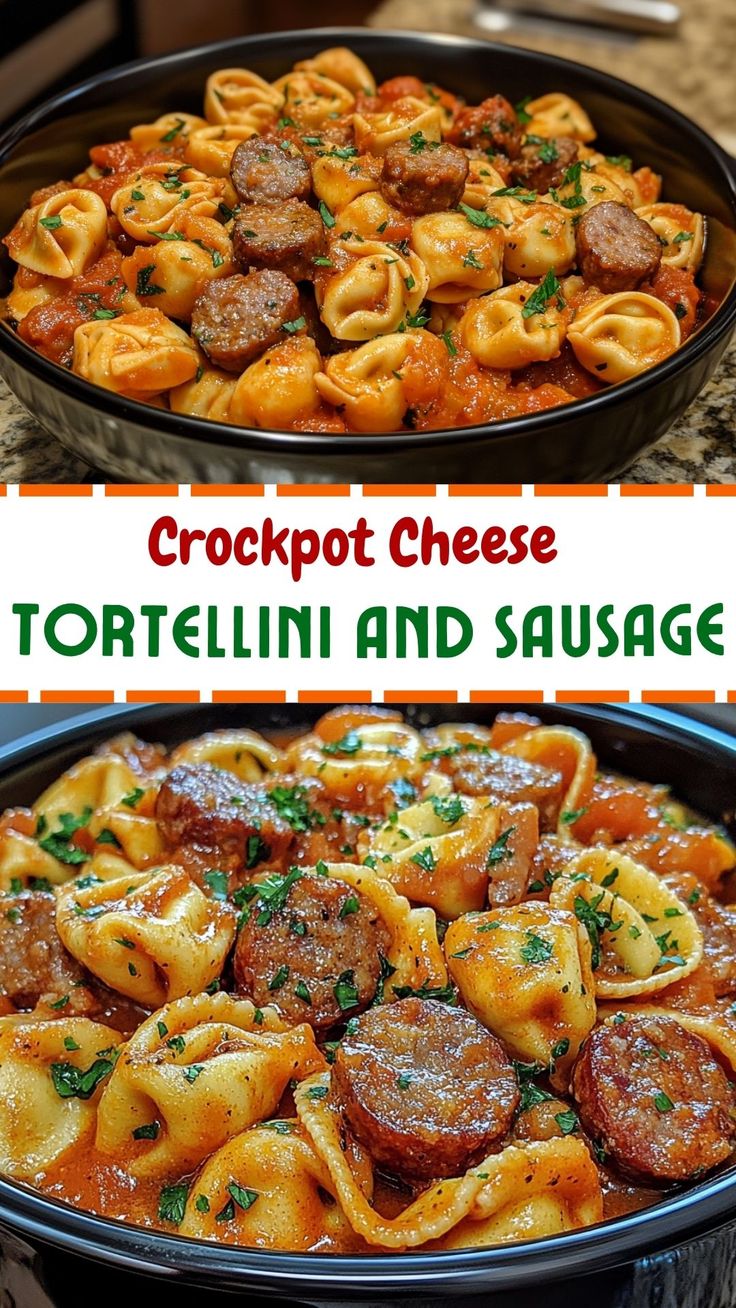 Crockpot Cheese Tortellini and Sausage Dinner Recipes Crockpot Tortellini, Pressure Cooker Tortellini, Crockpot Meals Tortellini, Cheese Tortellini And Smoked Sausage, Crockpot Cheese Tortellini And Sausage, Cheese Tortellini With Sausage, Crockpot Recipes With Tortellini, Tortalini Crockpot Recipes, Hot Italian Sausage Recipes Crockpot