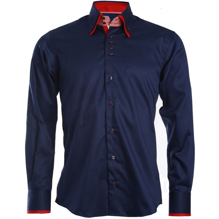 The long sleeve men's navy blue shirt with double button collar, striped lining at inner side of collar and single button cuffs. It is made of 100% cotton, hence providing a luxurious and smooth feel while you are enjoying your time. AvailabilityIt is Made to Order Shirt. It takes 7-10 working days to deliver to you.Fabric Care:Machine WashableDo not tumble dry and bleach.Wash in cold waterDo not tumble dry.Iron your shirt at medium setting. Classic Long Sleeve Shirt With Contrast Collar, Navy Long Sleeve Shirt With Button Cuffs, Navy Collared Slim Fit Shirt, Navy Slim Fit Collared Shirt, Navy Long Sleeve Business Shirt, Business Long Sleeve Dress Shirt With Striped Collar, Business Dress Shirt With Striped Collar, Navy Spread Collar Shirt With Buttons, Business Dress Shirt With Striped Collar And Long Sleeves