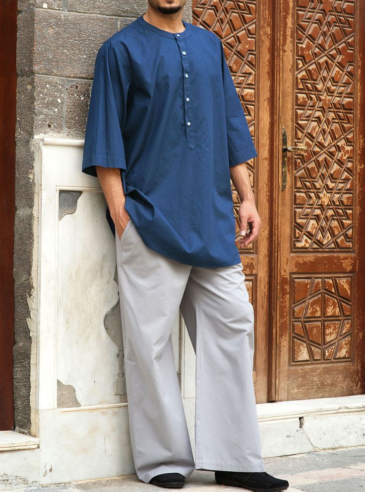 Hits mid-thigh Flat, round collar 5 button neck placket 3/4 length sleeves Model is 184cm (6 feet) and wearing size L Item Code: mQ6103 Casual Long Sleeve Kurta With Button Cuffs, Casual Long Sleeve Kurta With Pockets, Casual Long-sleeve Kurta With Pockets, Casual Shirt With 3/4 Sleeves And Button Cuffs, Casual Cotton Kurta With Button Closure, Casual Cotton Kurta With Half Sleeves, Casual Long Sleeve Kurta With Relaxed Fit, Casual Long Sleeve Relaxed Fit Kurta, Islamic Clothing