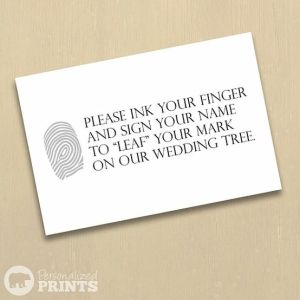 a fingerprinted wedding card with the words please in your finger and sign your name to tell your mark on our wedding tree