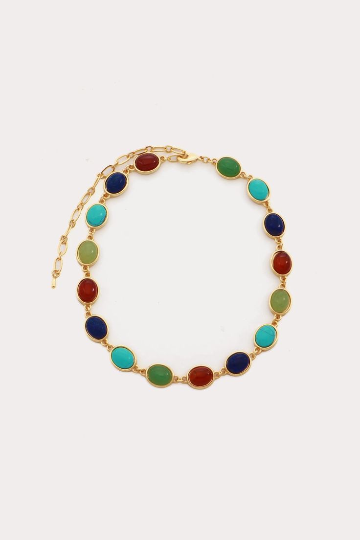 Bari Necklace | Petit Moments Elegant Multicolor Necklace With Gemstone Accents, Elegant Multicolor Adjustable Chain Necklace, Multicolor Round Jewelry With Lobster Clasp, Elegant Multicolor Stone Necklaces, Elegant Multicolor Long Necklace, Multicolor Metal Necklace With Adjustable Chain, Elegant Multicolor Jewelry With Adjustable Chain, Multicolor Long Chain Necklace, Elegant Multicolor Metal Chain Necklace