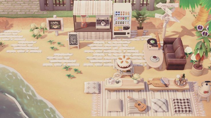 Beachy Living Room, Motif Acnl, Acnh Cottagecore, Qr Codes Animal Crossing, Beach Cafe, New Animal Crossing, Boho Theme, Animal Crossing Game, Fandom Funny