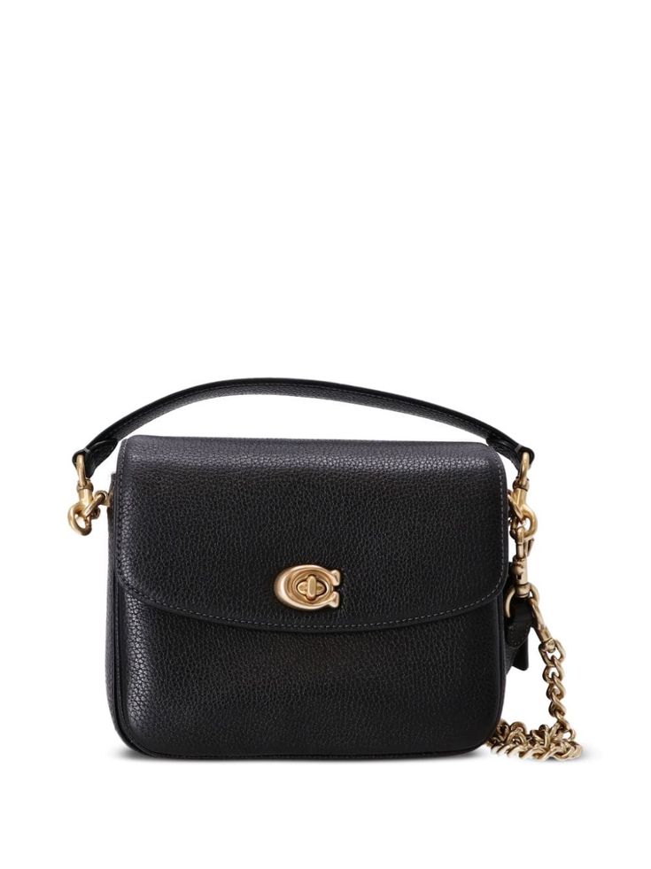 black leather pebbled texture single flat top handle detachable chain-link shoulder strap logo charm slip pocket to the rear foldover top twist-lock fastening partitioned compartment internal zip-fastening pocket gold-tone hardware Coach Cassie 19, Coach Cassie, Soft Preppy, Crossbody Bag Black, Black Leather Crossbody Bag, Business Wear, Power Girl, Girl Gang, Ballet Flat Shoes