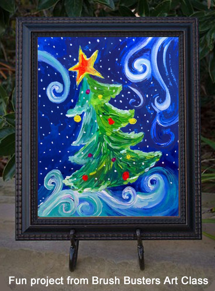 a painting of a christmas tree on display