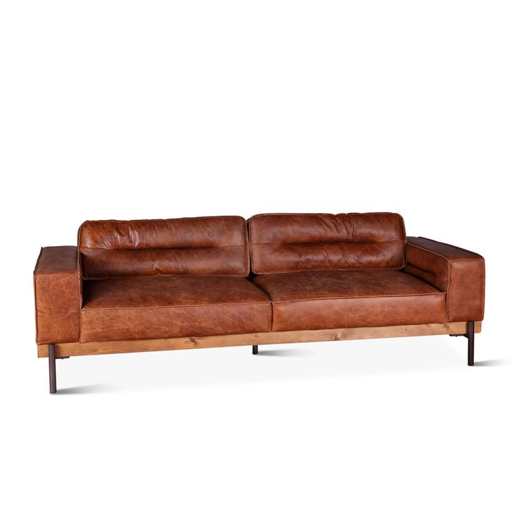 Portofino Modern Leather Sofa, Cocoa Brown Cognac Leather Sofa, Unique Sofa, Modern Leather Sofa, Unique Sofas, Black Leather Sofas, Square Arm Sofa, Brown Leather Sofa, Oak Panels, Three Seat Sofa