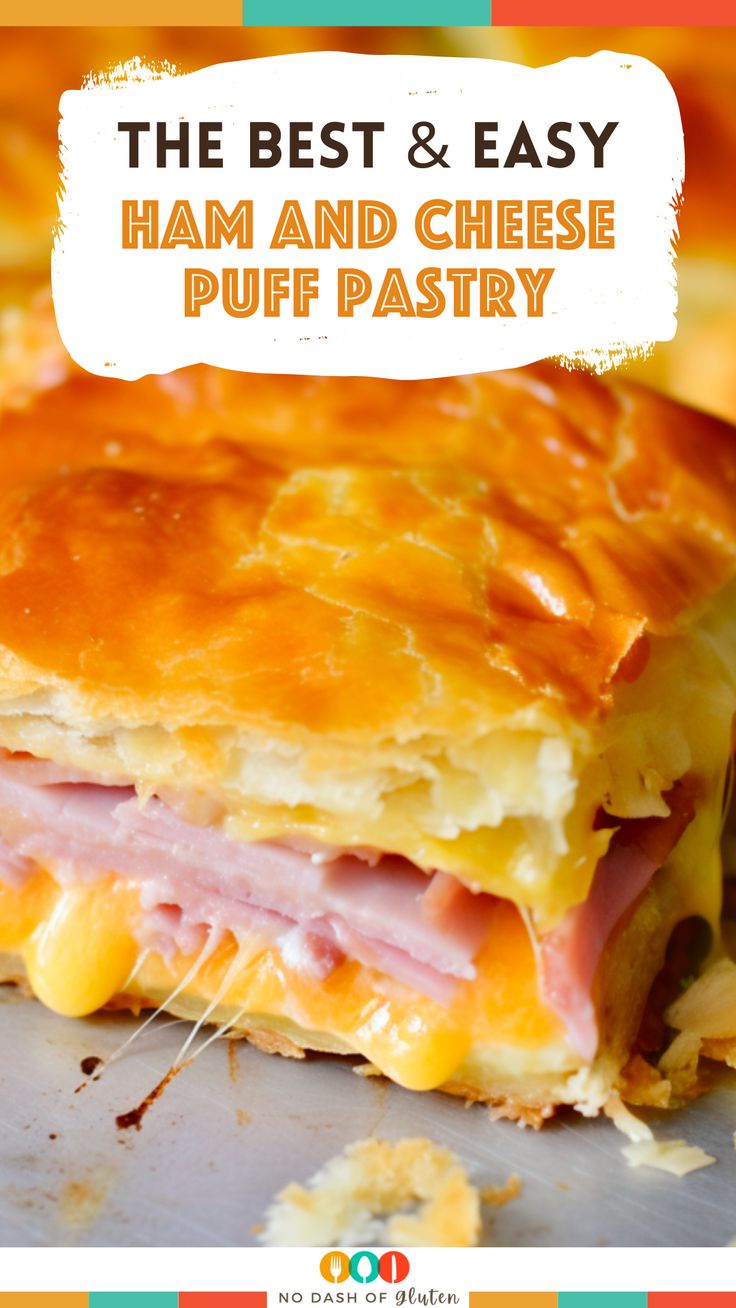 ham and cheese puff pastry with text overlay