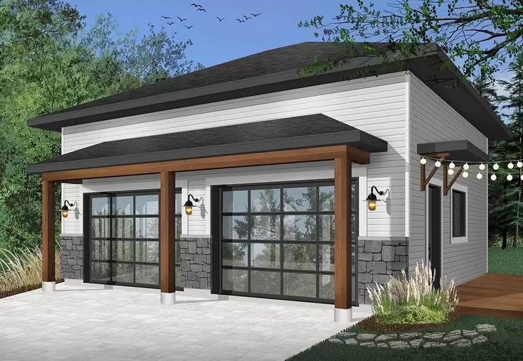 this is an artist's rendering of a two - car garage with attached carports