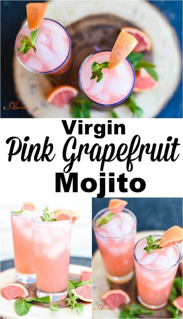 pink grapefruit mojits with mint garnish on top and in the middle