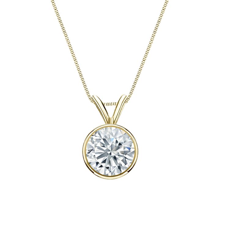 a necklace with a round cut diamond in the center, on a chain that is attached to