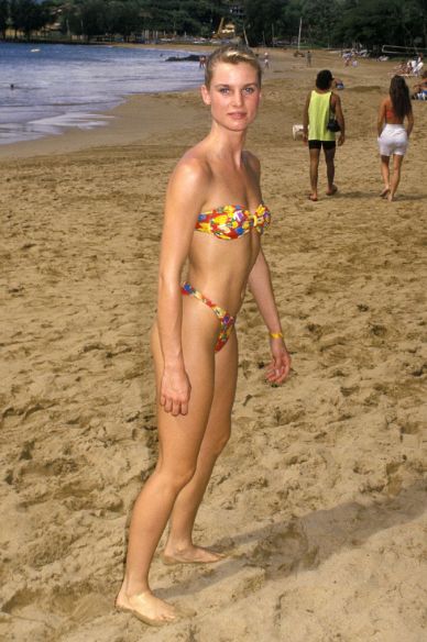 Nicolette Sheridan at the 1988 Kauai Lagoons Celebrity Sports Invitational Nicollette Sheridan, Fashion History Timeline, Photos Bff, Chico California, Bathing Costumes, Silky Terrier, Knitted Swimsuit, Swimsuit Trends, Swimwear Trends