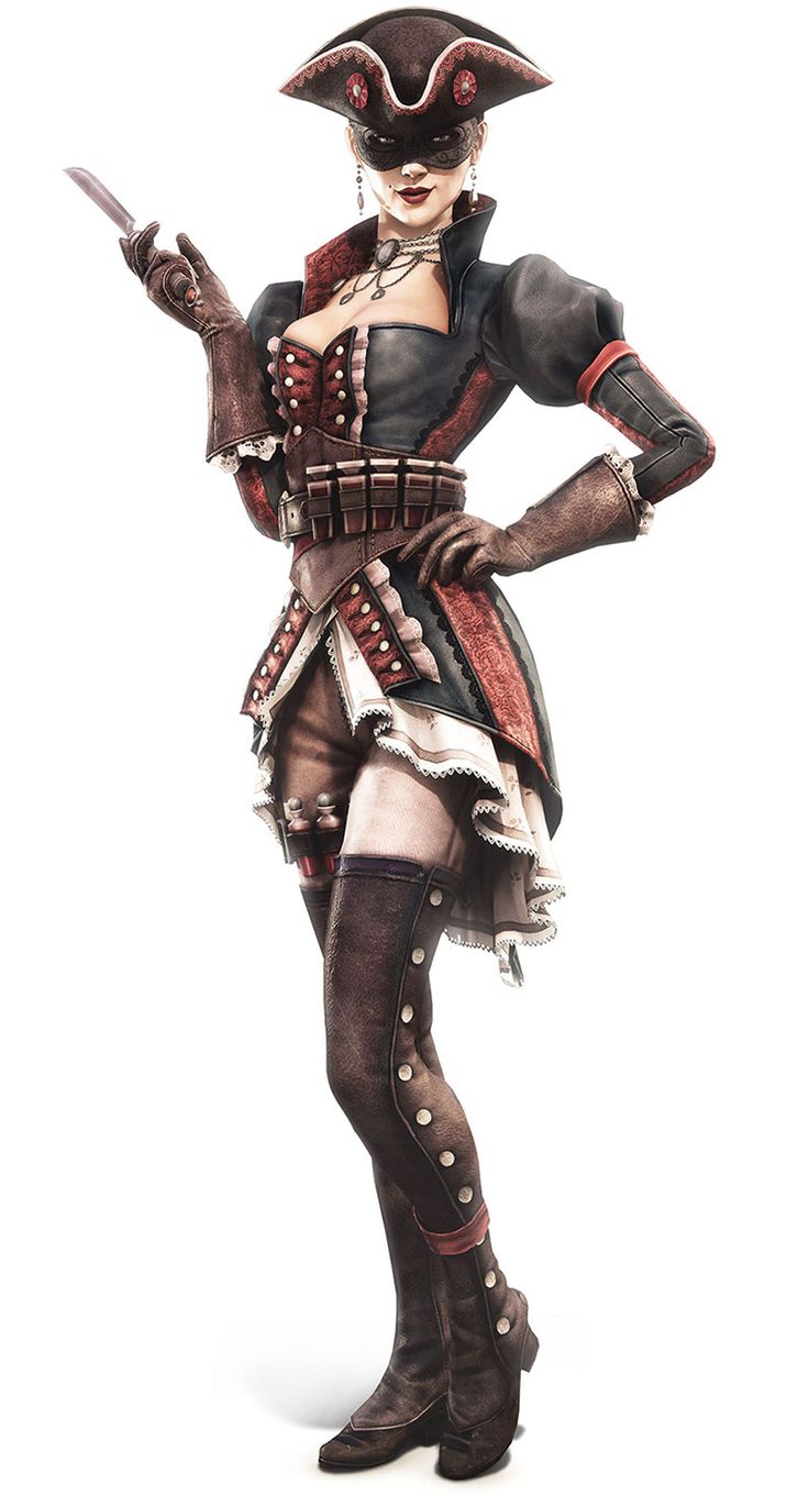 a woman dressed as a pirate holding a knife