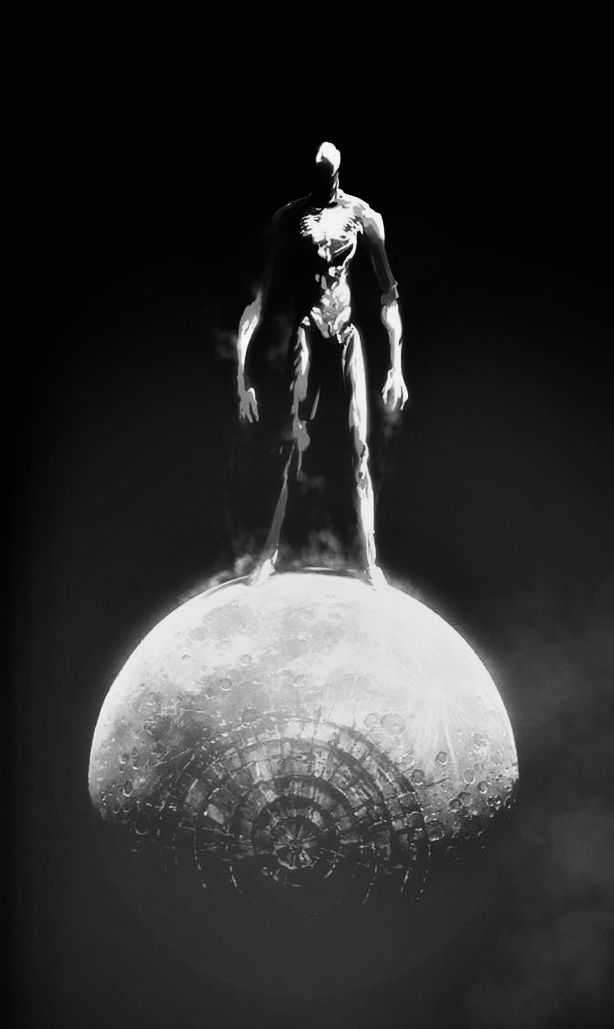 a man standing on top of the moon