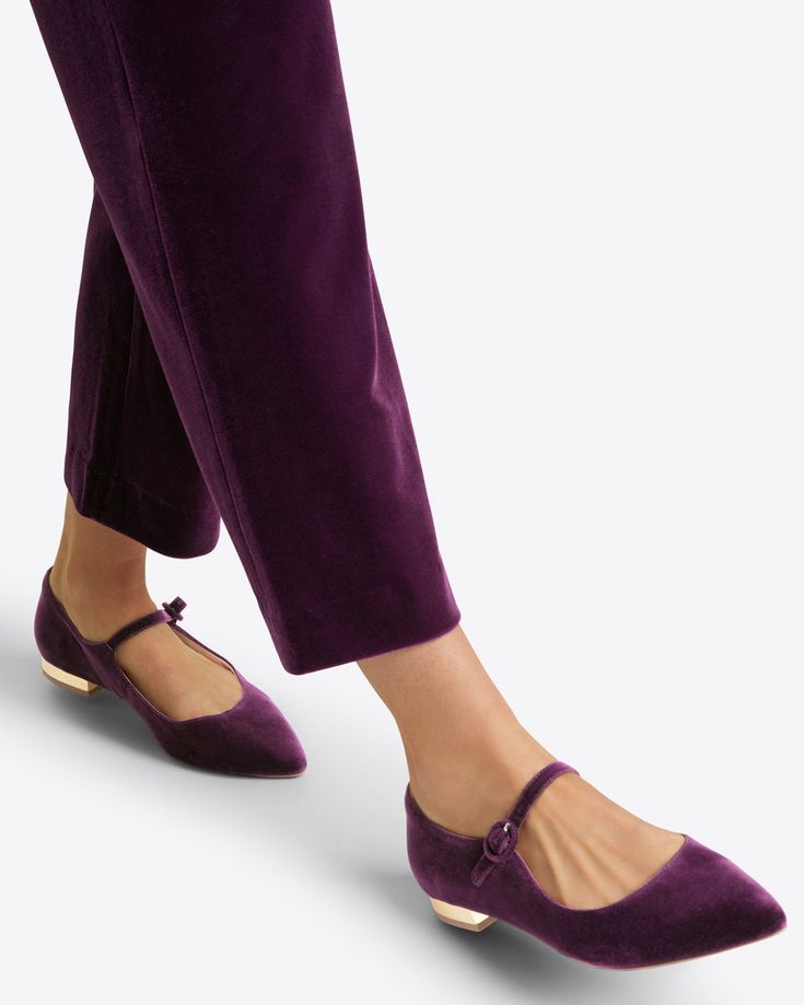 Adeline Mary Jane Flats in Plum Velvet Velvet Pointed Flats, Plum Velvet, Velvet Flats, Cute Flats, Draper James, Pointed Heels, Casual Date, Mary Jane Flats, Mini Dress Casual