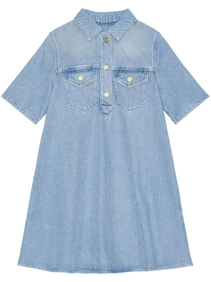 light blue cotton classic collar front button placket short sleeves straight hem Washed Blue Short Sleeve Dress With Pockets, Medium Wash Short Sleeve Denim Dress, Classic Short Sleeve Shirt Dress For Spring, Classic Short Sleeve Shirt Dress, Light Wash Denim Dress With Buttons And Short Sleeves, Denim Blue Cotton Short Sleeve Shirt Dress, Short Sleeve Denim Blue Cotton Shirt Dress, Denim Blue Cotton Shirt Dress With Short Sleeves, Light Wash Short Sleeve Denim Dress