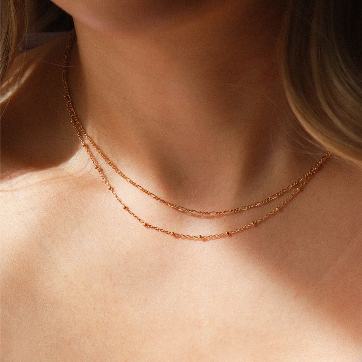 14K gold filled layered chain necklaces Dainty Chain Necklace, Figaro Necklace, Figaro Chain Necklace, Layering Necklaces, Dainty Chain, Figaro Chain, Everyday Necklace, Jewelry Lookbook, Gold Necklaces