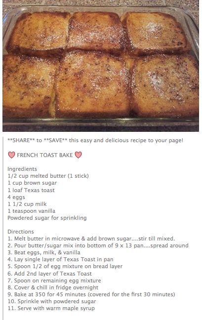 the recipe for french toast bake is shown