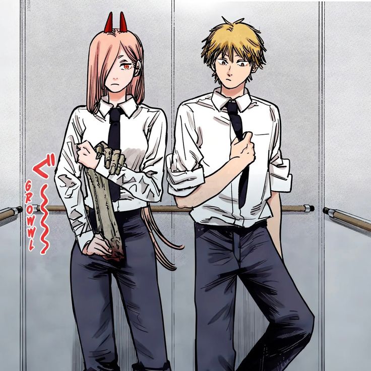 two anime characters standing next to each other