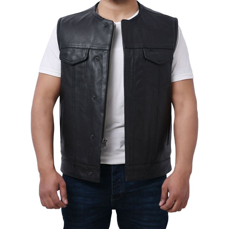 This vest is high-end in just about every way: Logan comes with mesh lining, easy access panels for patches and embroideries, and cropped center zipper. The result is just about all you can ask for in a vest, from weight and warmth to functionality and looks. Features: 1-1.2mm Drum Dye Naked Cowhide 2 buttoned chest pockets 2 buttoned slash pockets Club style with roll-up collar and covered snaps Easy access concealed carry pocket on the left side Interior concealed carry on right hand side Inte