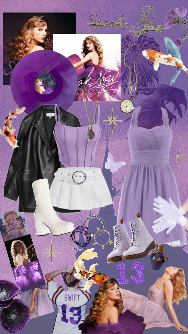 the collage shows many different types of clothing and accessories, including hats, dresses, shoes