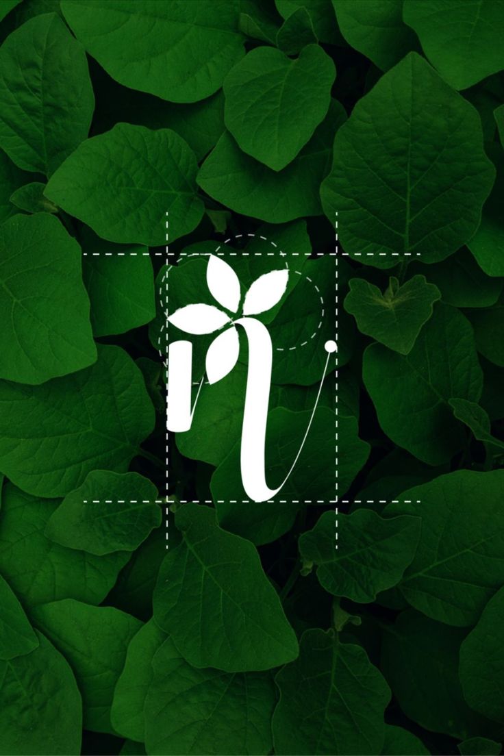 the letter p is surrounded by green leaves and plants, as well as an image of a leafy plant