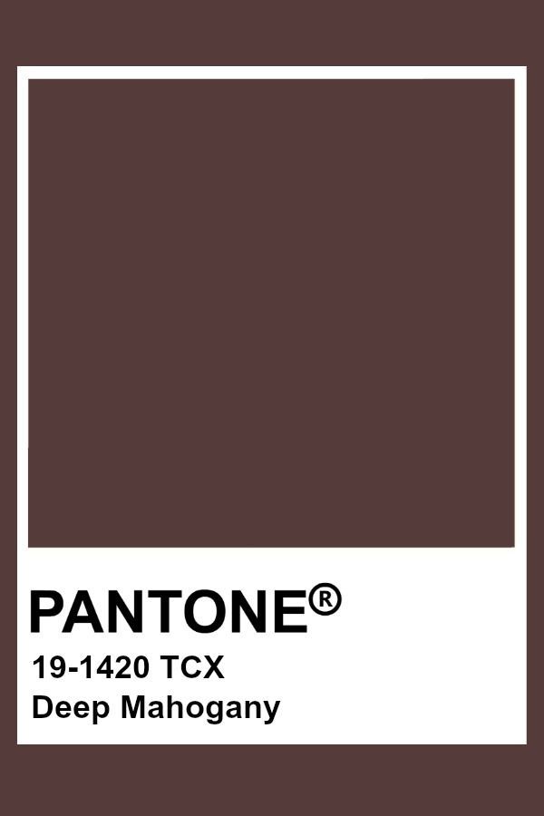 pantone's logo with the words deep mahogany in white on a brown background