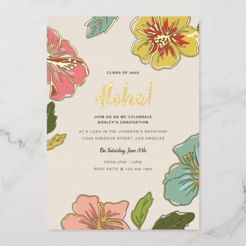 a floral birthday party card with gold foil on the front and pink, blue, yellow and green flowers