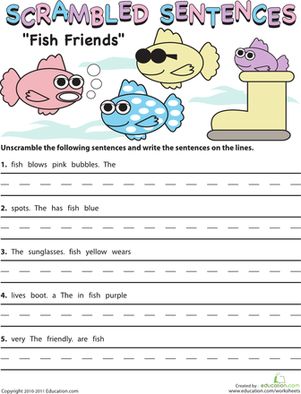 a worksheet for reading the word scrambled sentences with fish and sea animals