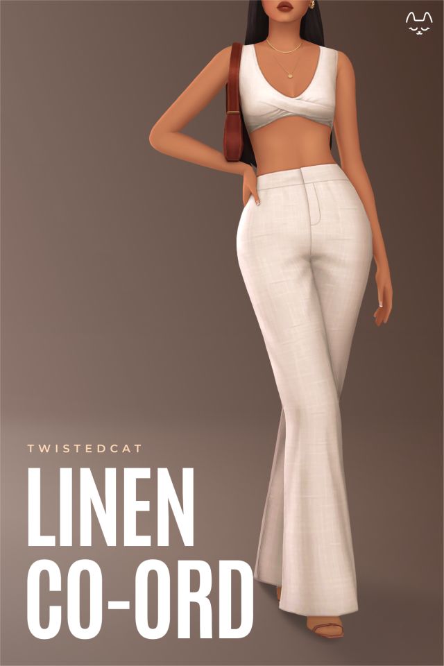 an image of a woman in white pants and crop top with the words linen co - ord on it