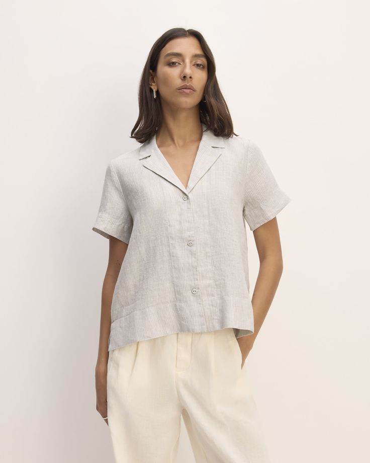 The Linen Short-Sleeve Notch Shirt Linen Two Piece Set, Summer Capsule, Summer Capsule Wardrobe, Linen Color, Linen Short, Notch Collar, Linen Shop, Linen Blouse, Linen Women