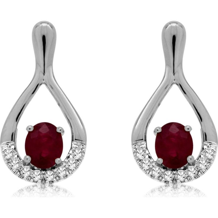 Royal 14K White Gold Ruby and Diamond Oval Earrings - 0.82 Carat Ruby, 0.12 Carat Diamond Ruby Diamond Earrings, Ruby Color, Oval Earrings, Oval Earring, Royal Jewelry, Color Stone, Ruby Diamond, Oval Diamond, Stone Color