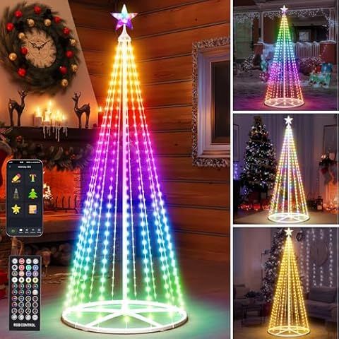 the christmas tree is lit up with colorful lights and remote controls for control on it