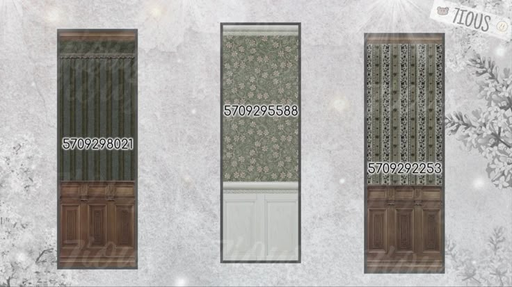 three different types of curtains on display in front of a wall with snowflakes