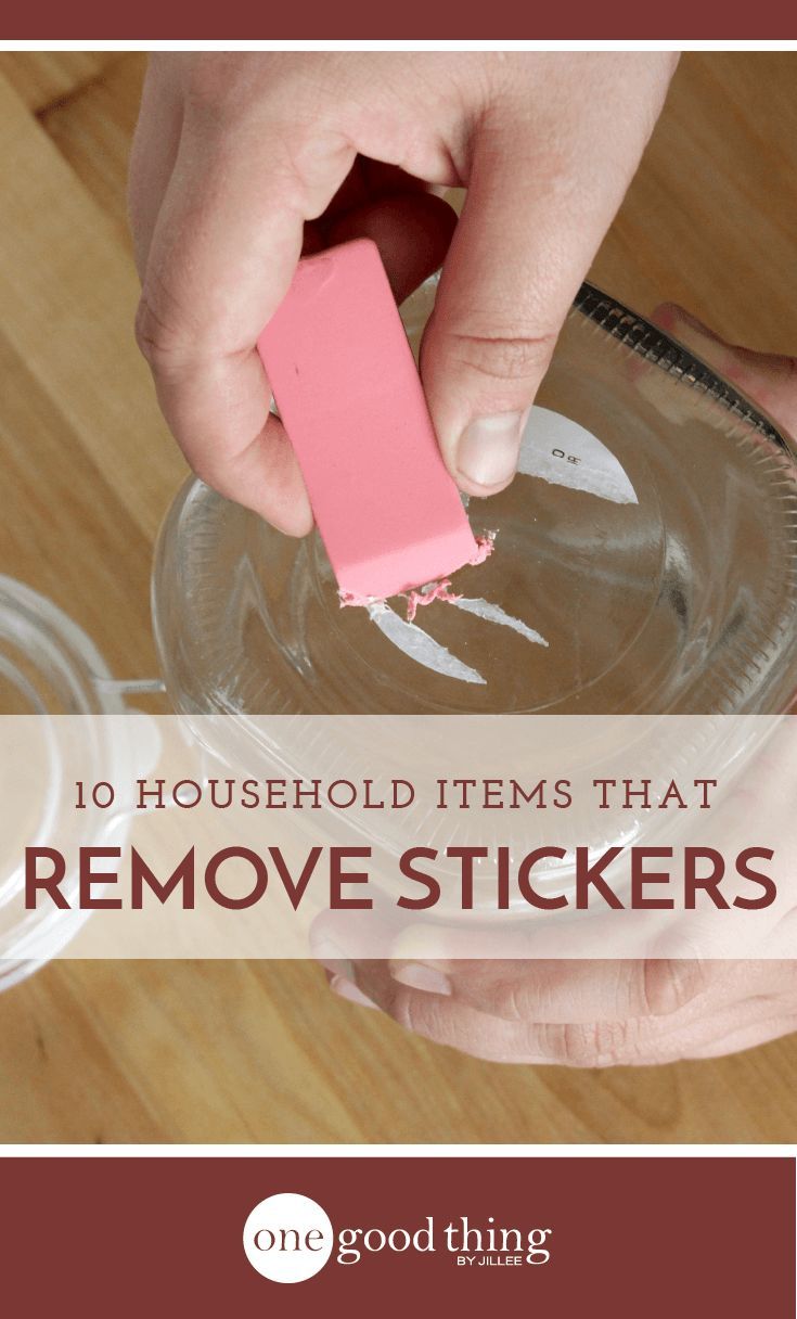 a person is removing stickers from a glass bowl with the words 10 household items that remove