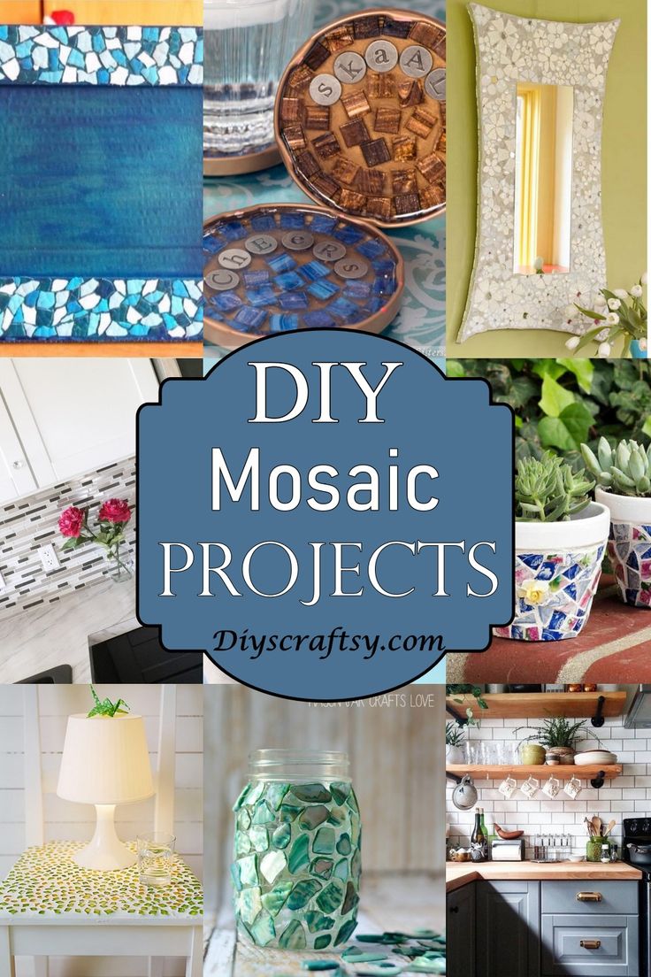 many different mosaic projects are shown with the words diy mosaic projects above them and below