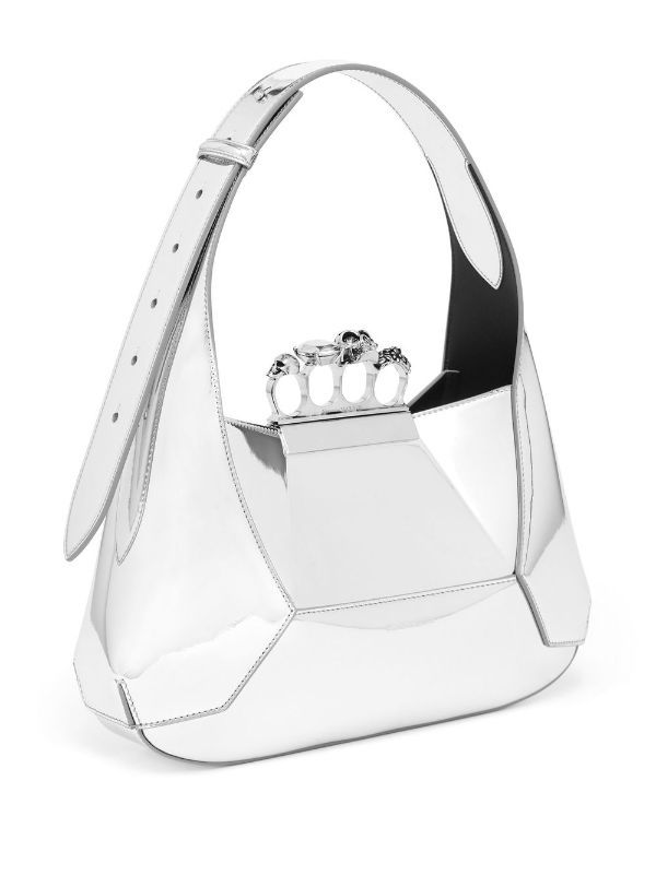 Alexander McQueen Jewelled Hobo Shoulder Bag - Farfetch Luxury Shoulder Bag With Silver-tone Hardware Handheld, Luxury Handheld Shoulder Bag With Silver-tone Hardware, Modern Shoulder Bag With Silver-tone Logo Plaque, Luxury Silver Shoulder Bag With Detachable Handle, Luxury Metallic Silver Shoulder Bag, Modern Evening Shoulder Bag With Silver-tone Logo, Luxury Formal Shoulder Bag With Silver-tone Logo Plaque, Silver Shoulder Bag With Top Handle And Silver-tone Logo, High-end Silver Top Handle Bag