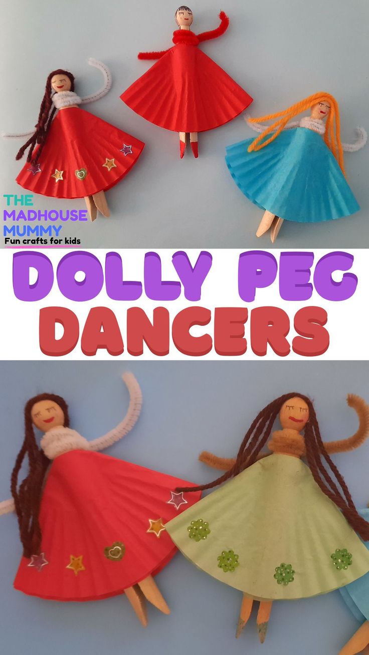 paper dolls with long hair are shown in different colors and sizes, one is wearing a red dress