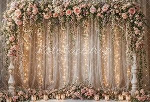 an image of a wedding stage decorated with flowers and candles for the bride's ceremony