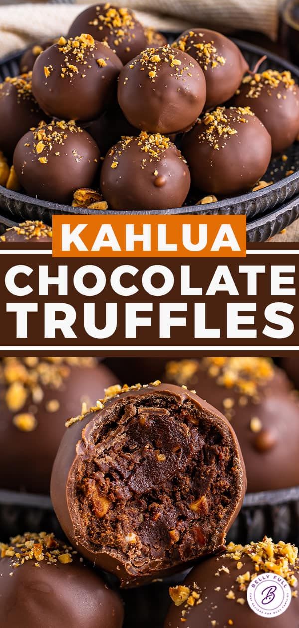 chocolate truffles are stacked on top of each other