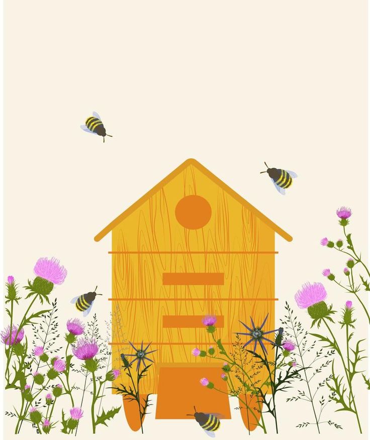 Bee hive in the meadow vector stock illustration. Wildflowers and bees. Postcard. Honey cover logo. Spring, medicinal herbs in the garden. Bee House Illustration, Bee Hive Art Illustration, Bee Illustration Graphic Design, Bee Hive Illustration, Mushroom Ephemera, Hive Illustration, Bee Hive Art, Honey Bee Illustration, Bees Illustration