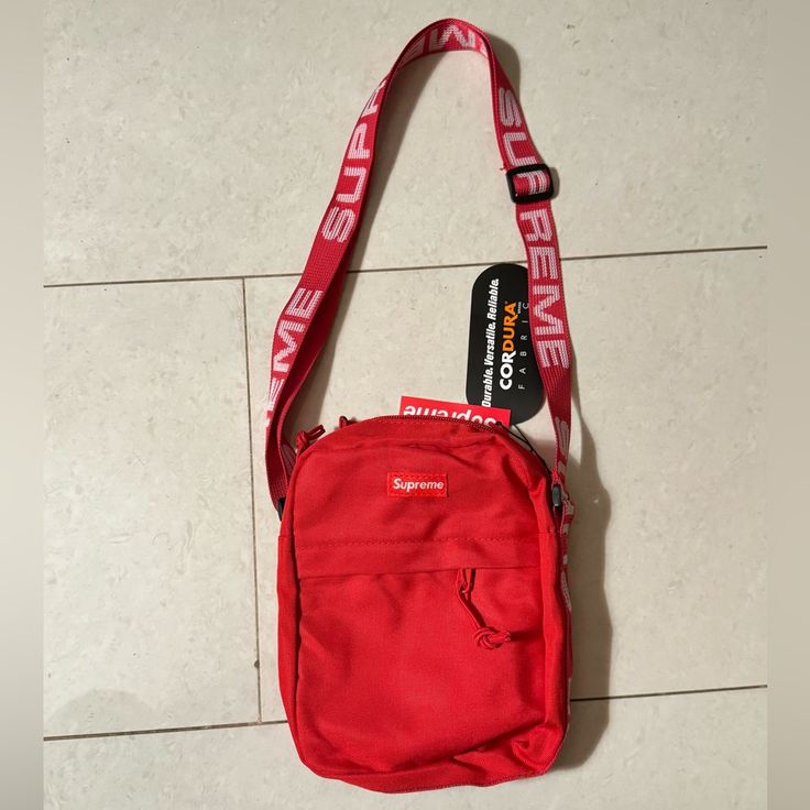 Supreme Bag Check My Other Posts For More Colors! Red Bag With Adjustable Strap For Errands, Red Satchel Bag For Errands, Casual Red Rectangular Satchel, Casual Red Shoulder Satchel, Red Bags With Pockets For Everyday Use, Red Casual Bags For Shopping, Casual Red Rectangular Bag, Red Pouch Bag For Everyday Use, Red Satchel Bag With Pockets