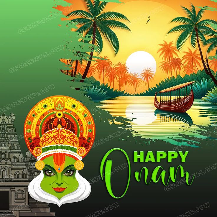 Onam wishes with Kathakali face and temple background wallpaper image Onam Wishes Images, Onam 2024, Onam Poster, Kathakali Face, Temple Background, Enchanting Wallpaper, Onam Wishes, Sunrise Background, Poster Images