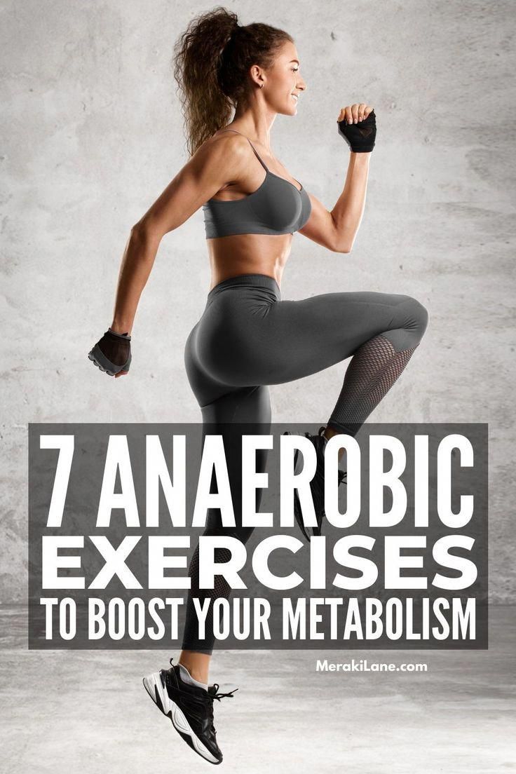 a woman in grey sports bra top and leggings with the words 7 anaerogic exercises to booster your metabolism