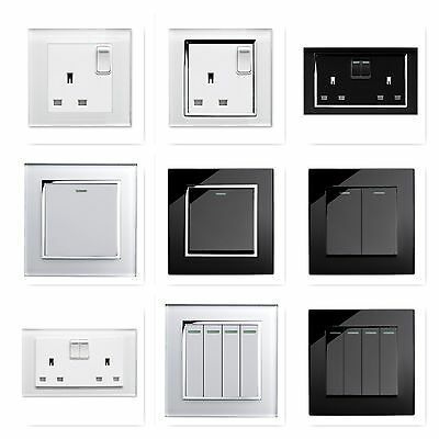 nine different types of electrical switches and sockets in white, black, and grey colors