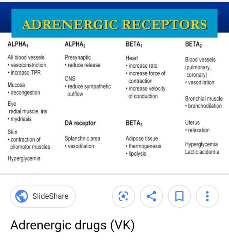 an adrenergic chart with the words and their corresponding names in blue letters