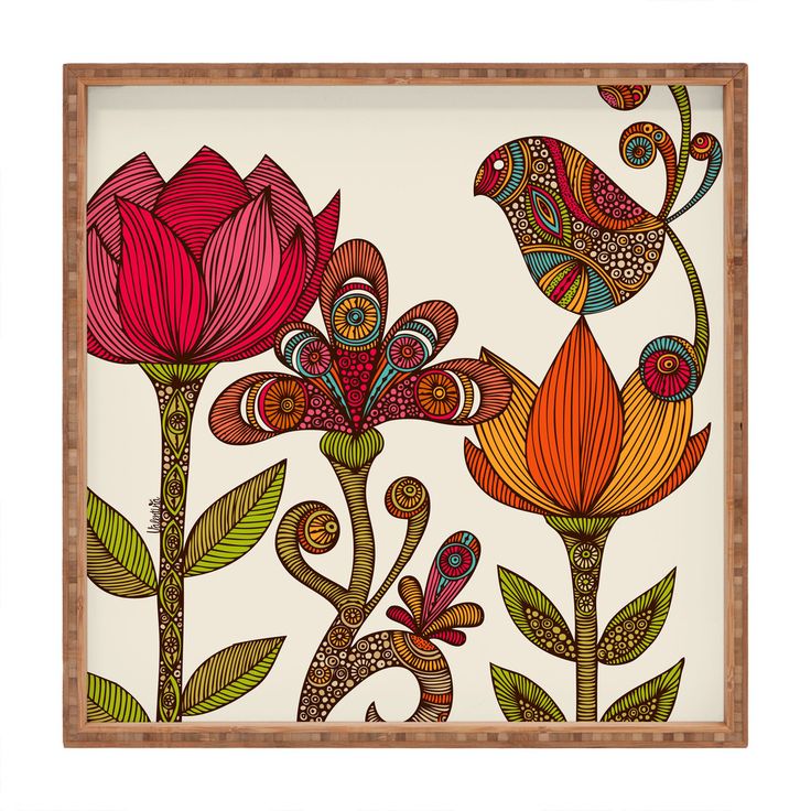 three flowers with birds on them are shown in this art nouveau style printable card