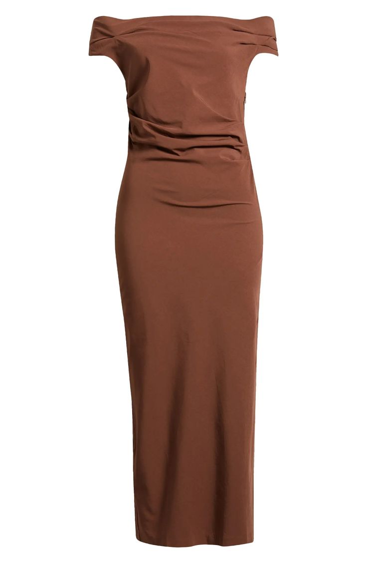 MANGO Ruched Off the Shoulder Sheath Dress | Nordstrom Elastane Midi Dress With Ruched Sides, Elastane Midi Dress With Ruched Bodice For Night Out, Ruched Midi Dress For Date Night, Sheath Stretch Ruched Maxi Dress, Off-shoulder Midi Dress With Ruched Bodice, Stretch Ruched Sheath Maxi Dress, Stretch Midi Dress With Ruched Straight Neckline, Stretch Midi Dress With Ruched Detail And Straight Neckline, Bodycon Ruched Off Shoulder Dress For Date Night