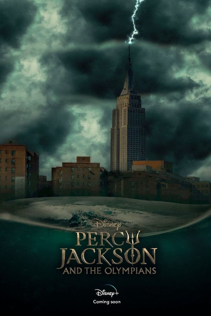 the movie poster for peron jackson and the olympians, which features lightning in the sky