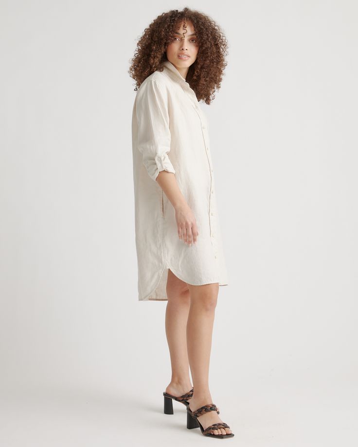 An easy, timeless classic. This shirt dress should be a staple in any wardrobe. Made from 100% European linen and designed to be versatile, with elegant buttons down the front, and two pockets at the waist.  | Quince | Women's 100% European Linen Shirt Dress in Sand, Size XL, Organic Linen Linen Tank, Linen Shirt Dress, Dress Beige, Linen Short, European Linens, Quince Dresses, Organic Linens, Summer Staples, Lovely Dresses