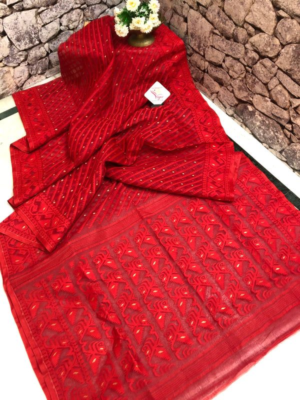 Candy Red Color, Jamdani Blouse, Dhakai Saree, Dhakai Jamdani Saree, Saree Sale, Candy Red, Saree Designs Party Wear, Jamdani Saree, Saree Trends