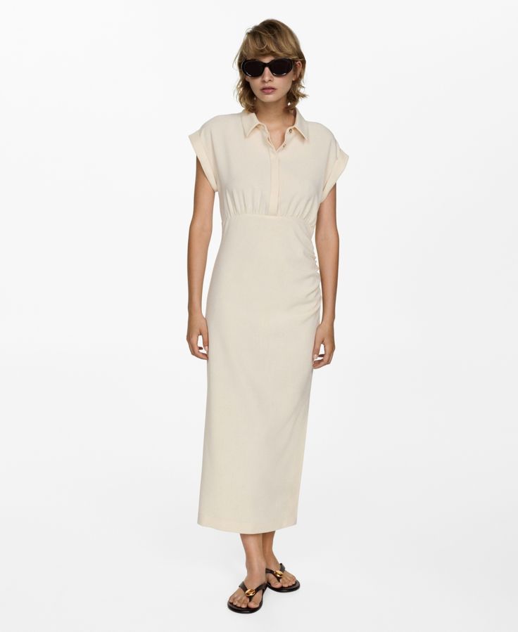 in stock Beige Classic Midi Dress For Daywear, Chic Cream Maxi Dress With Short Sleeves, Summer Neutral Shirt Dress For Daywear, Neutral Shirt Dress For Summer Daywear, Classic Beige Dresses For Daywear, Spring Neutral Collared Dress, Classic Beige Maxi Dress For Spring, Classic Beige Summer Midi Dress, Classic Beige Midi Dress For Summer